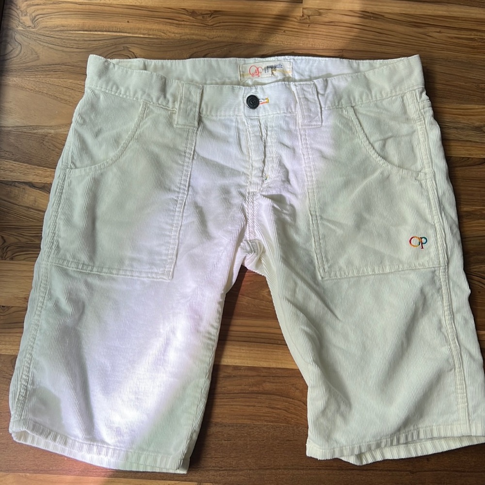 Vintage 90s OP White Corduroy Pride shorts 8 Bermuda surf skate beach cords - Picture 2 of 5